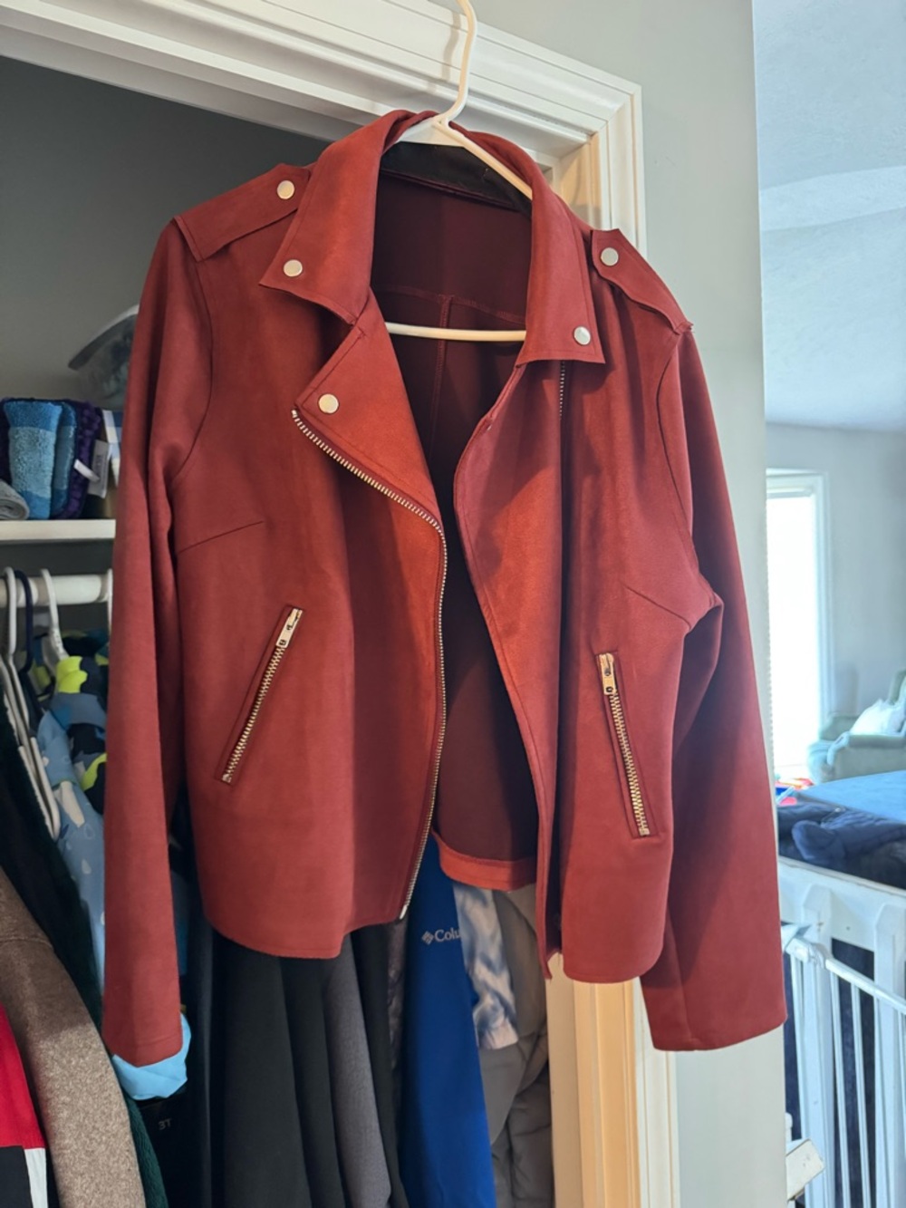 Women's burnt orange Jacket - Suede-Style Biker Coat
